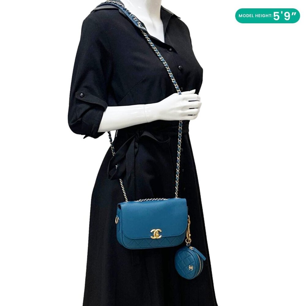 Chanel  Multi Pouching Flap With Coin Purse Quilted Calfskin Leather Crossbody B - Picture 2 of 12